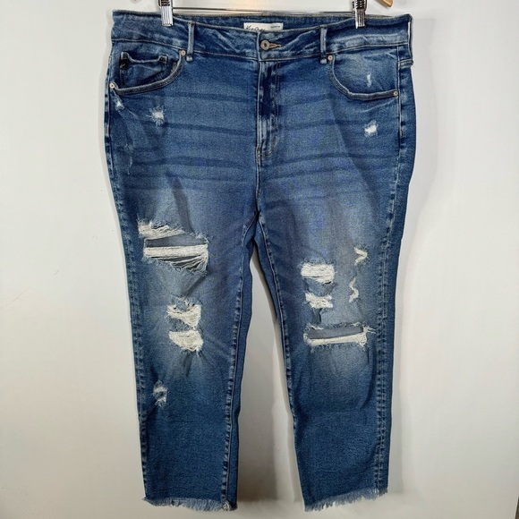 KanCan Ankle Straight High Rise Ripped Jeans Size 18 - Picture 2 of 6